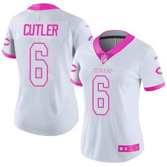 Nike Bears #6 Jay Cutler White Pink Womens Stitched NFL Limited Rush Fashion Jersey